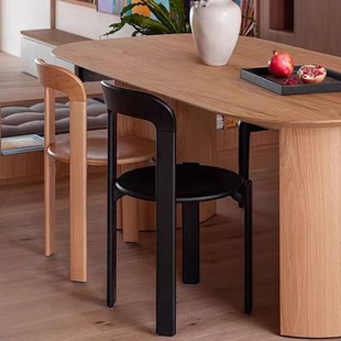 简约实木中古餐椅家用凳子v咖啡厅靠背椅彩色奶茶店小型可堆叠椅