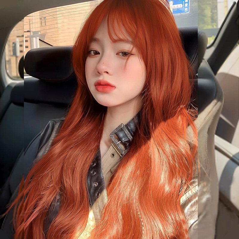 假发女长发网红时尚显白橘色长卷发假发套自然仿全真人发全头套式