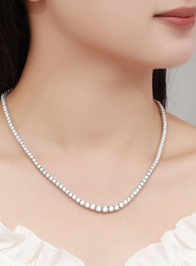 奢华礼服晚宴高级感超闪单排满钻莫桑石项链渐变大小纯银网球链颈