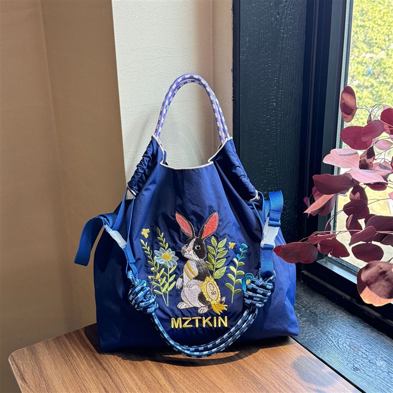 帆布包女斜挎学生手提袋补习课包手提包拎书袋日系女生文艺刺绣包