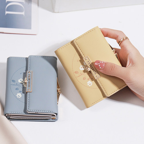 女士钱包2021韩版新款印花女短款夹子零钱包三折百搭女款学生钱夹