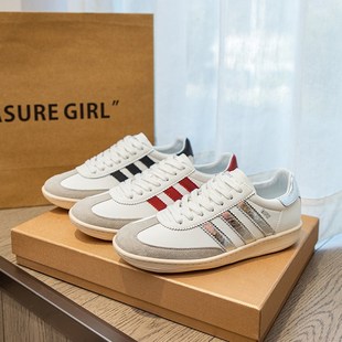 新款 女鞋 休闲鞋 街拍真皮德训鞋 学生板鞋 2025春季 平底单鞋 女旅游鞋