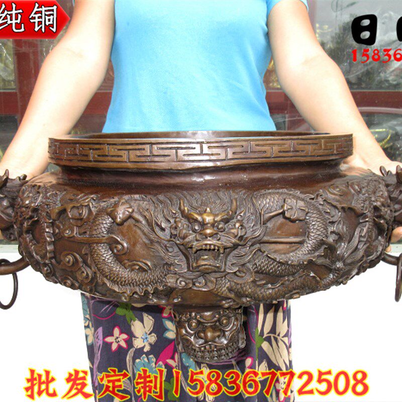 三足纯铜香炉 i特大号铜香炉 盘龙香炉 九龙香炉 铜九龙炉铜聚宝