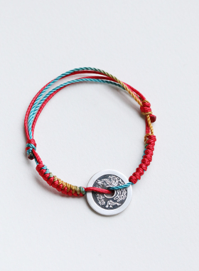 《五毒花钱》端午节彩绳红绳999纯银手链脚链生日礼物中式传统