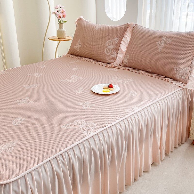 2025新款夏季冰丝凉席冰豆豆床笠带床裙款可机洗三件套空调软席子,床上用品,冰丝席,淘宝优惠券,粉丝福利购,淘宝优惠卷