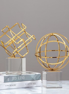 美式轻奢电视柜酒柜书柜圆球方形金属高档设计感室内软装饰品摆件