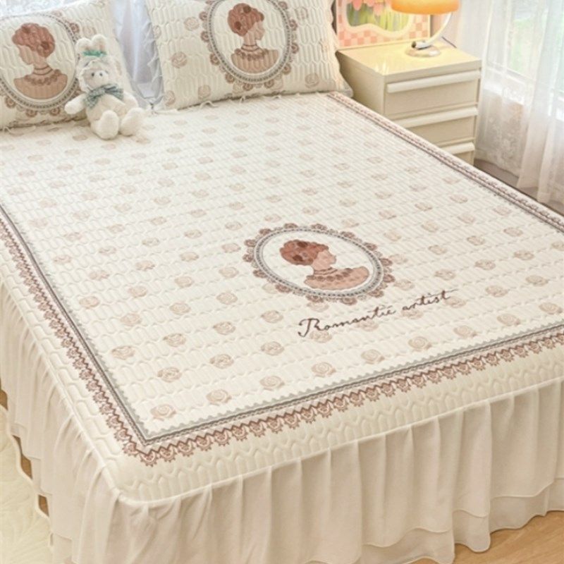 夏季冰丝乳d胶凉席三件套床裙款单件可水机洗床罩盖空调软席子床,床上用品,乳胶席,淘宝优惠券,粉丝福利购,淘宝优惠卷