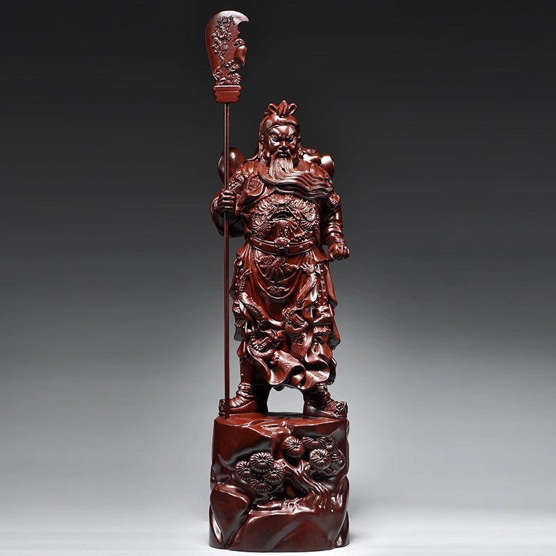 花梨木雕关公财神爷摆件家用公司落地装饰红木工艺品店铺开业送礼