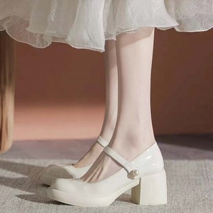 仙女风学生单鞋2023秋季新款浅口法式百搭高跟鞋网红粗跟马丽珍鞋