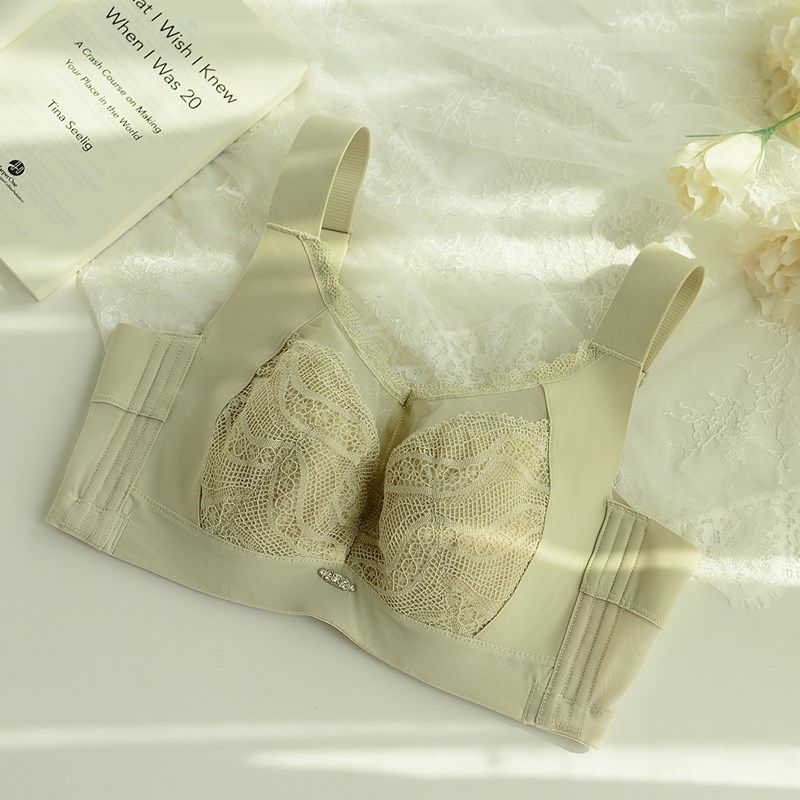 大胸显小全罩杯文胸有软钢圈聚拢内衣女夏季薄款大码宽肩带四排扣