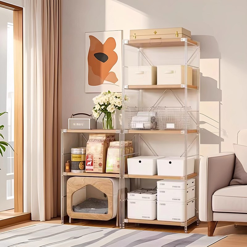 恒亿德日式客厅货架多层落地置物架多功能收纳架卧室简约储物书架