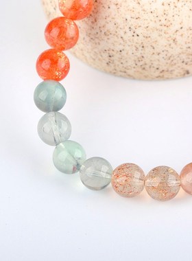 天然阿鲁沙手链 日光石金草莓黑云母和绿柱石共生圆珠阿鲁沙手串