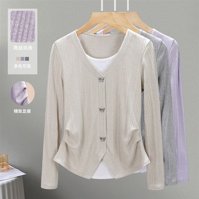 洋气假两件修身内搭针织打底衫可外穿2025新款春秋长袖t恤女上衣