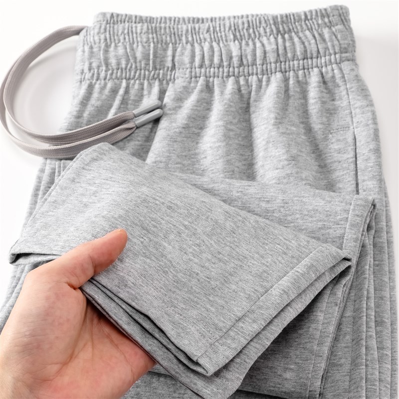 260g纯棉运动卫裤男夏季薄款柔软透气直筒休闲长裤不缩水纯色裤子