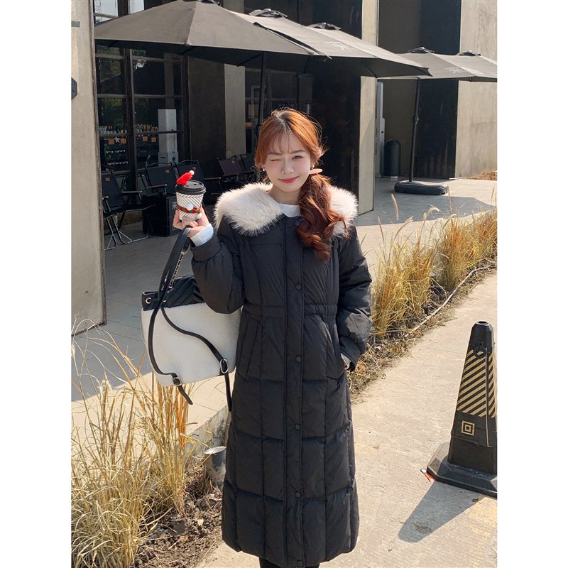 切糕自制小个子冬季长版外套女韩版新款显瘦加厚保暖连帽羽绒外套