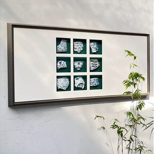 新中式民宿茶室餐厅高级感小众艺术青花瓷片手工实物装置装饰挂画