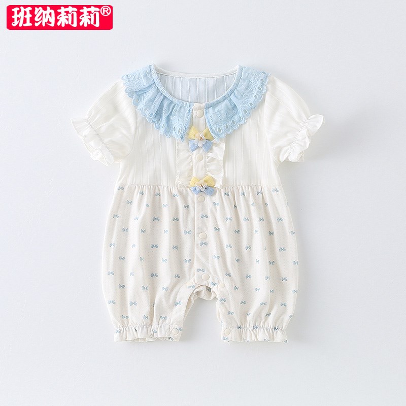 婴儿衣服夏装女宝宝短袖连体衣夏季薄款公主可爱哈衣外出夏天爬服