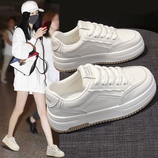 子女休闲运动百搭单鞋 真皮厚底小白鞋 增高板鞋 新款 女士2024夏秋季