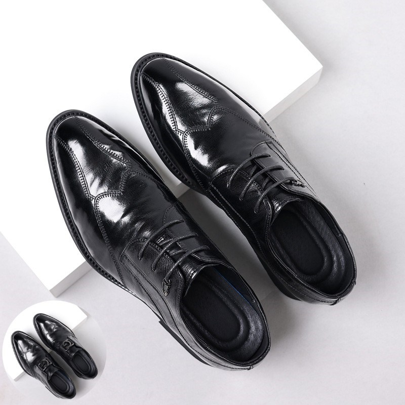 2023秋季新款男士高端皮鞋真皮羊皮尖头商务正装德比鞋结婚新郎鞋