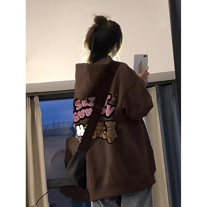 山东即墨卫衣女秋冬连帽宽松美拉德穿搭加绒加厚大尺码慵懒风上衣