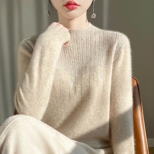 一线成衣星空钻秋冬新款 毛衣S宽松显瘦针织打 羊绒衫 女半高领长袖