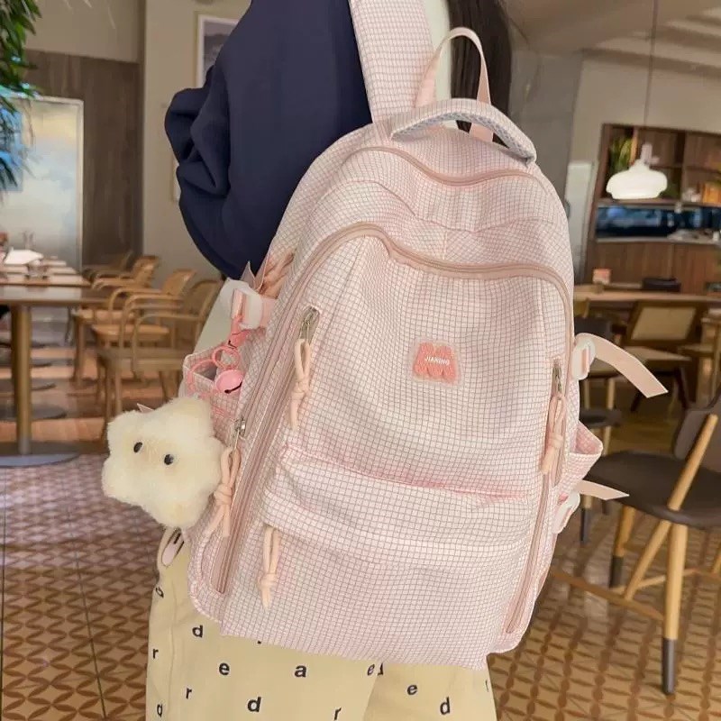 高中学生书包女初中生小清新小学生高颜值格子背包女双肩包2025款