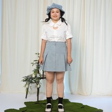 半月天使微胖少女 秋冬新品大z码柔软爱心牛仔蓝短外套百褶裙套装