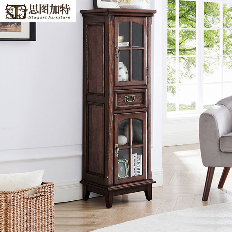 简约美式全实木酒柜浴室柜边柜洗手间落地窄边柜储物柜客厅小酒柜