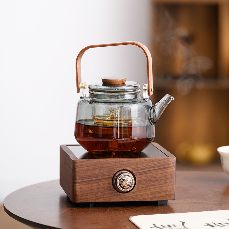 胡桃木全自动电陶炉煮茶器玻璃烧水壶蒸茶器花茶整套小型电热茶炉