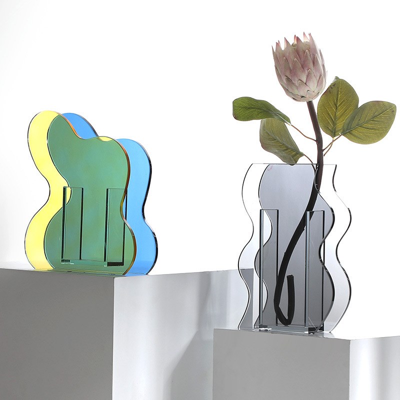 现代创意家居轻奢茶色透明玻璃花器客厅桌面花瓶软装饰品摆件