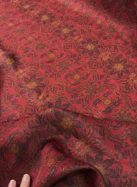 莨纱二经绞罗透孔花罗香云纱暗红色旗袍连衣裙面料真丝上衣布料