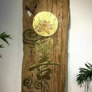 中式古典会所装饰壁画手绘木板画漆画风化木挂画复古佛像装饰壁画