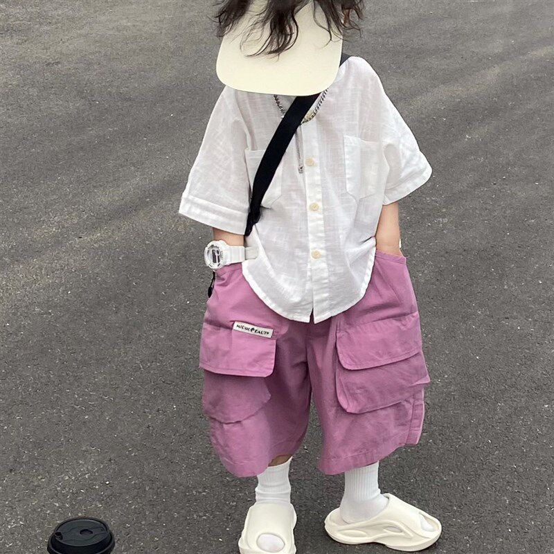 貌貌妈家男童短裤夏装2024新款儿童透气工装裤子宝宝糖果色中裤