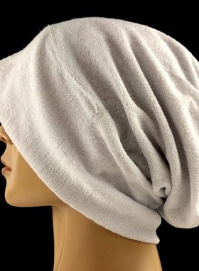 超大针织帽34x31非大勿入66cm白色套头M护耳防风堆堆帽卷边毛巾绒