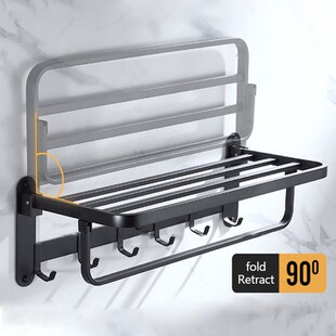 304不锈钢浴室l置物架 黑色烤漆免打孔卫生间毛巾杆毛巾架浴巾架