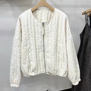 轻薄小棉袄宽松慵懒风拉链棉 设计感褶皱圆领棉服短外套女秋冬B季