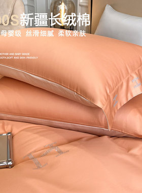轻奢风100e支新疆长绒棉全棉纯色枕套纯棉一对装 成人枕巾枕头套