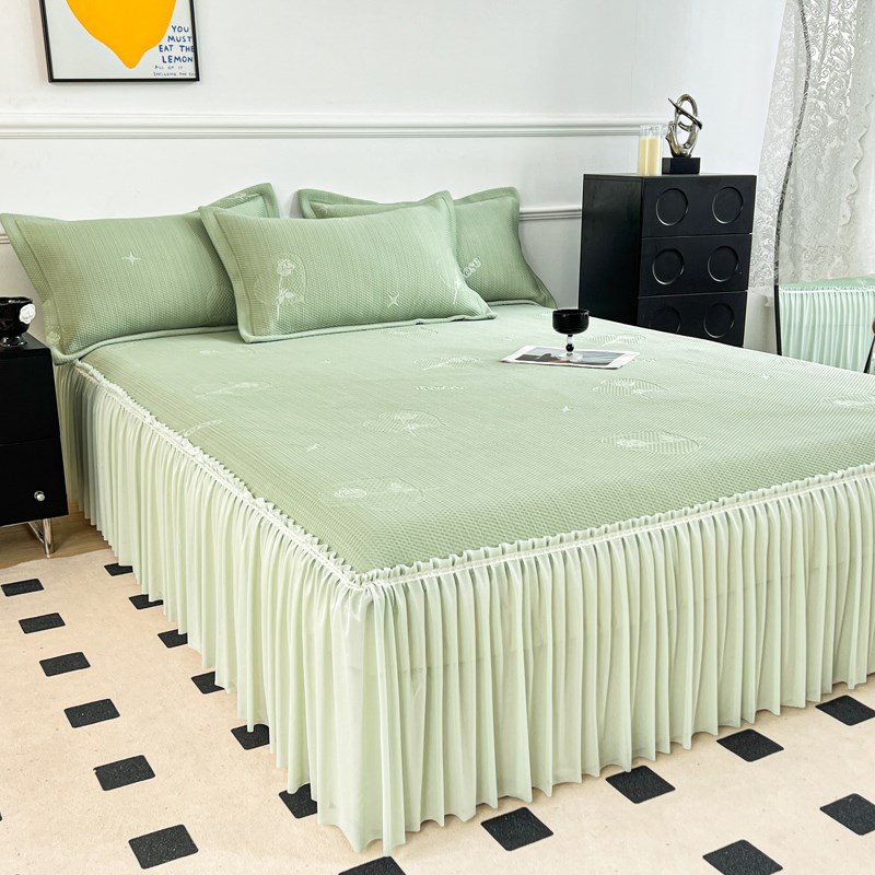 夏季A类高档PE凉感冰丝豆豆席三件套床裙款可机水洗空调软席防滑