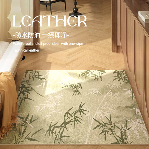 新中式绿色竹子入户门地垫免打理皮革门垫pvc可裁剪防滑门口脚垫