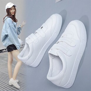 孕妇防滑平底2023春季 夏粘带单秋魔术贴板鞋 女新款 百搭皮面小白鞋