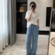 微胖mm垂感慵懒风牛仔阔腿春夏宽松显瘦拖地长裤 梨型身材大码 女装