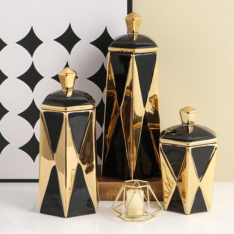 中东几何体菱形陶瓷罐轻奢客厅装饰品创意室内摆件temu希音工艺品