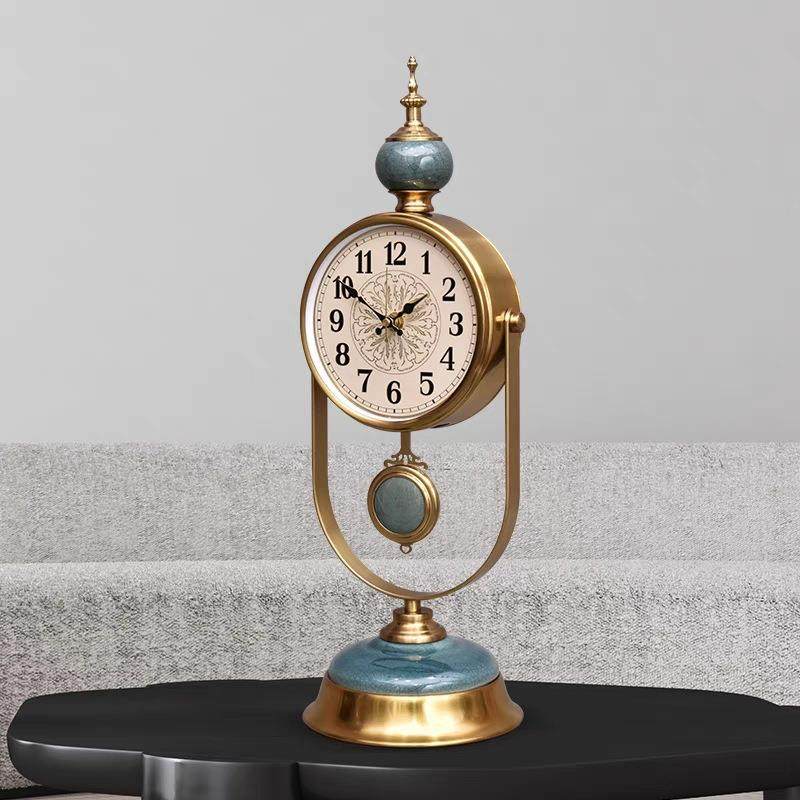 欧式复古座钟客厅时钟2023新款美式摆放台式钟表家用摆钟玄关台钟