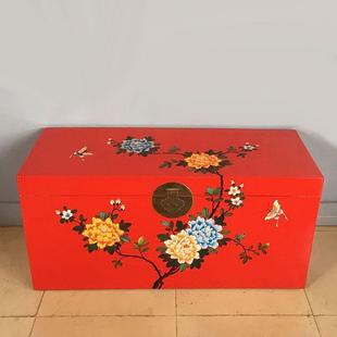 复古仿古中式樟木实木衣箱储物收纳画箱收藏字画箱娶嫁结婚彩绘箱