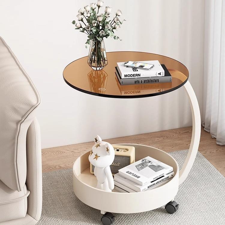 边几奶油网红可移动茶几组合简约家用带轮玻璃沙发茶可移动