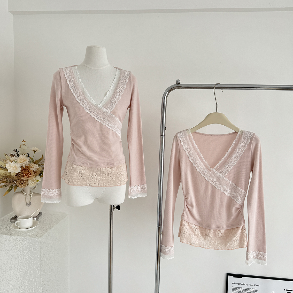 甜梦初醒Sweet Dream法式复古蕾丝边长袖针织上衣