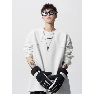 高级感韩系长袖t恤男女春秋设计感白色小众解构卫衣打底衫ins内