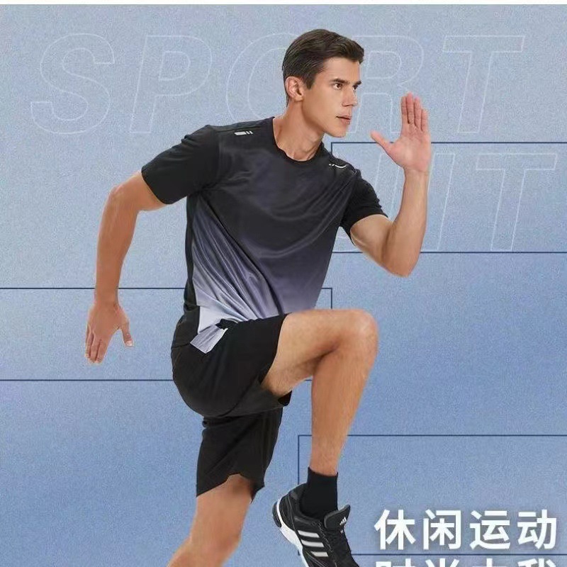 健身套装男冰丝速干运动服套装夏季短袖T恤晨跑步篮球训练房短裤
