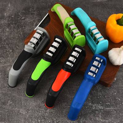 跨境knife sharpener 多色可选三段快速手持厨房家用金刚石磨刀器