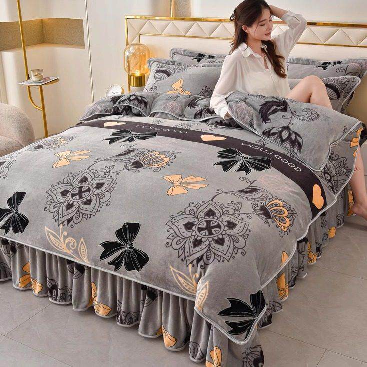 牛奶绒四件套冬季加厚双面加绒被套保暖珊瑚绒法兰绒床裙2025新款